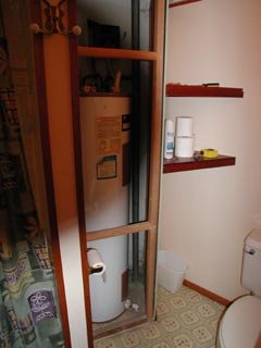 Ancient Water Heater and no shelf space!